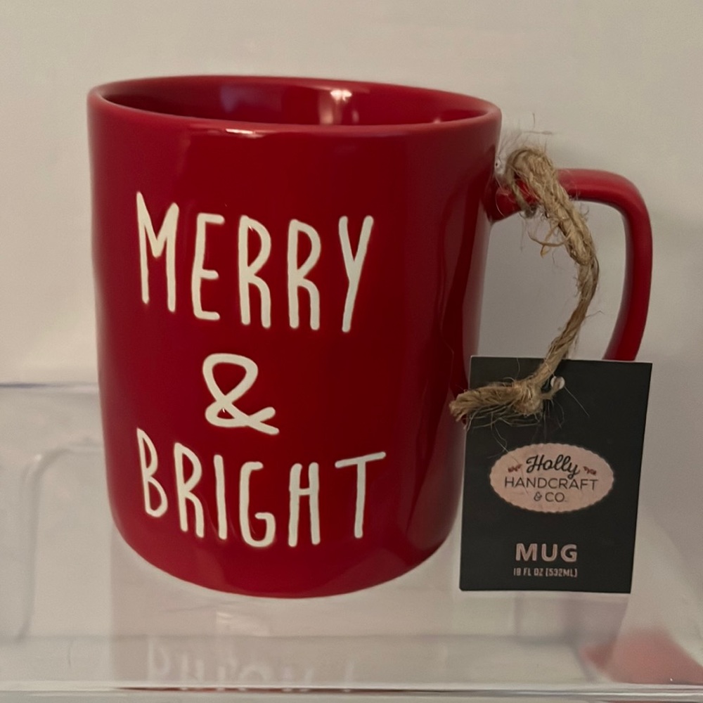 Holly Handcraft & Co Holiday Mug Ceramic Red/White “Merry & Bright” NWT